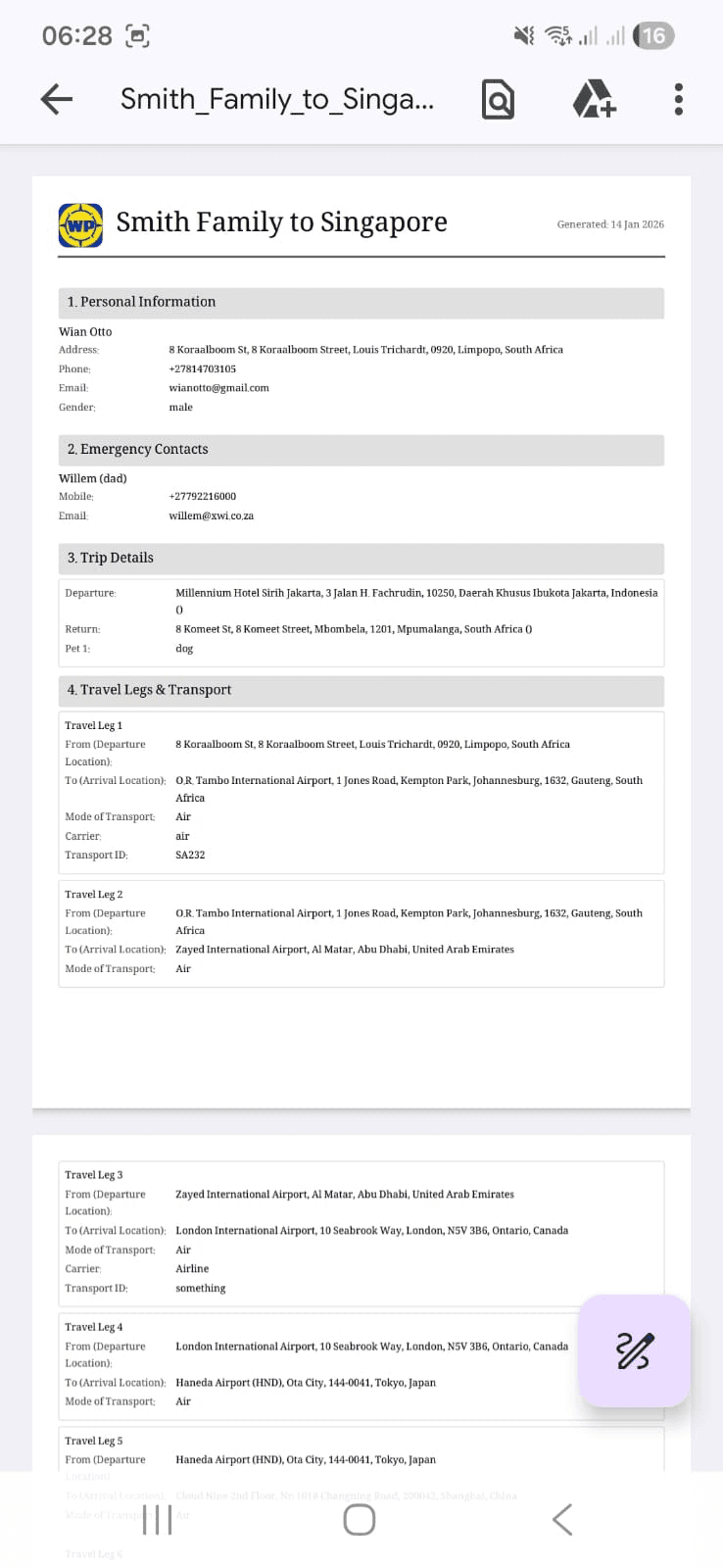 WHIZPLAN PDF Export - Generate professional travel reports
