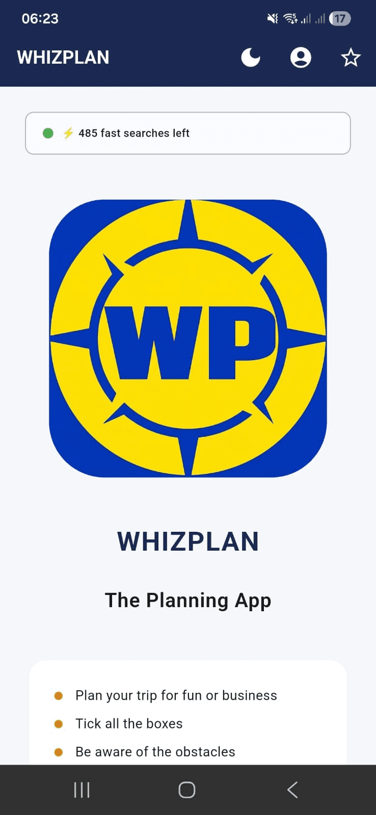 WHIZPLAN Light Mode - Home screen in light theme